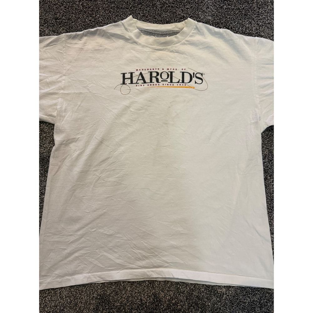 Vintage Harold's Fine Goods T-Shirt Mens XL White Single Stitch OSCC Made in USA